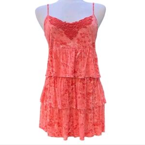 Y2K Mudd Crochet Tiered Spaghetti Strap Mini Sundress/Tank Size‎ Small Orange